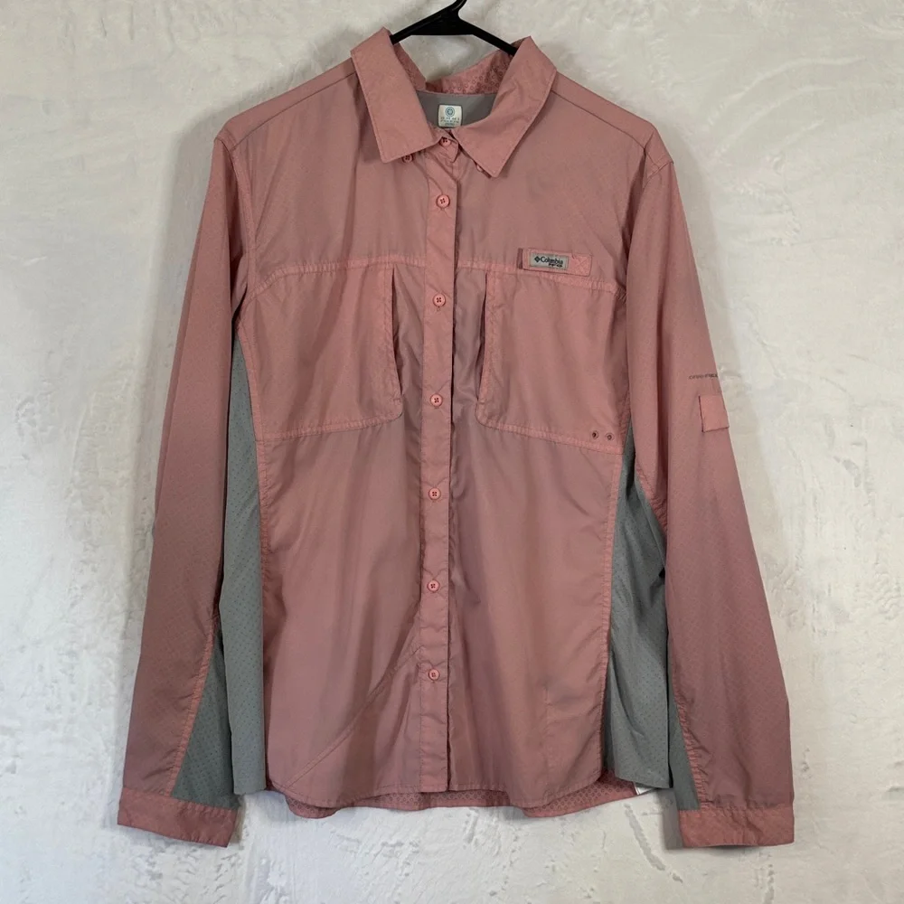 Columbia Women's Pink and Gray Shirt Omni Fishing Shirt Long Sleeve XL